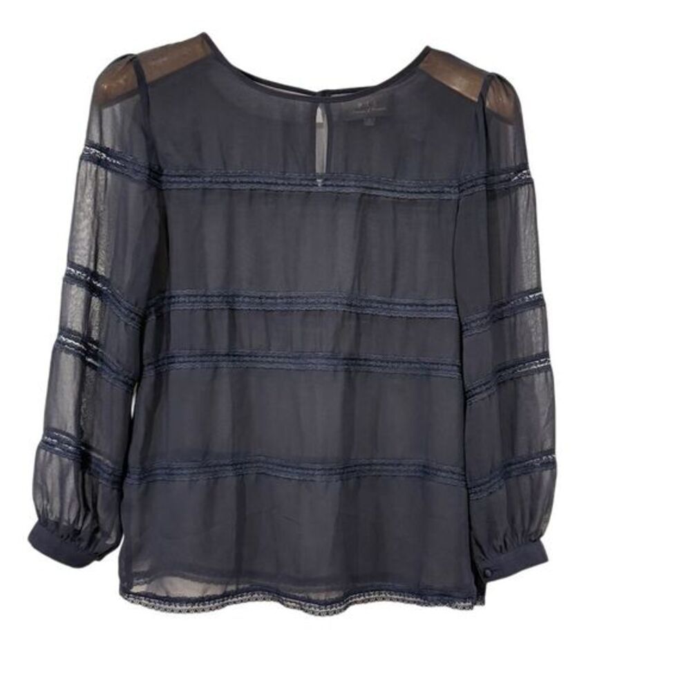 Patterson J Kincaid Womens Sheer Blue Tiered S Blouse Dark Romantic Gothic Lace